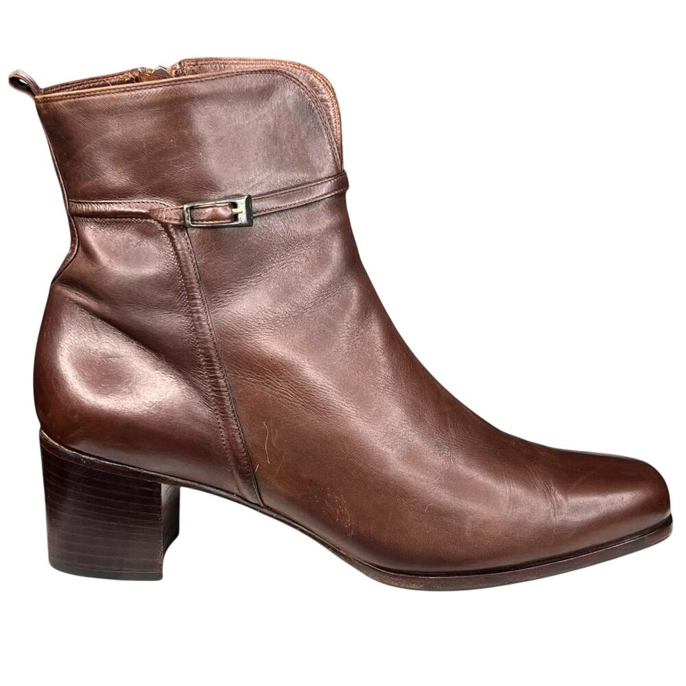 Bally Women’s Ferina Brown Leather Side Zip Ankle Boot Size 41 US 10.5